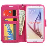 Wholesale Galaxy S6 Premium Flip Leather Wallet Case with Strap (Hot Pink)